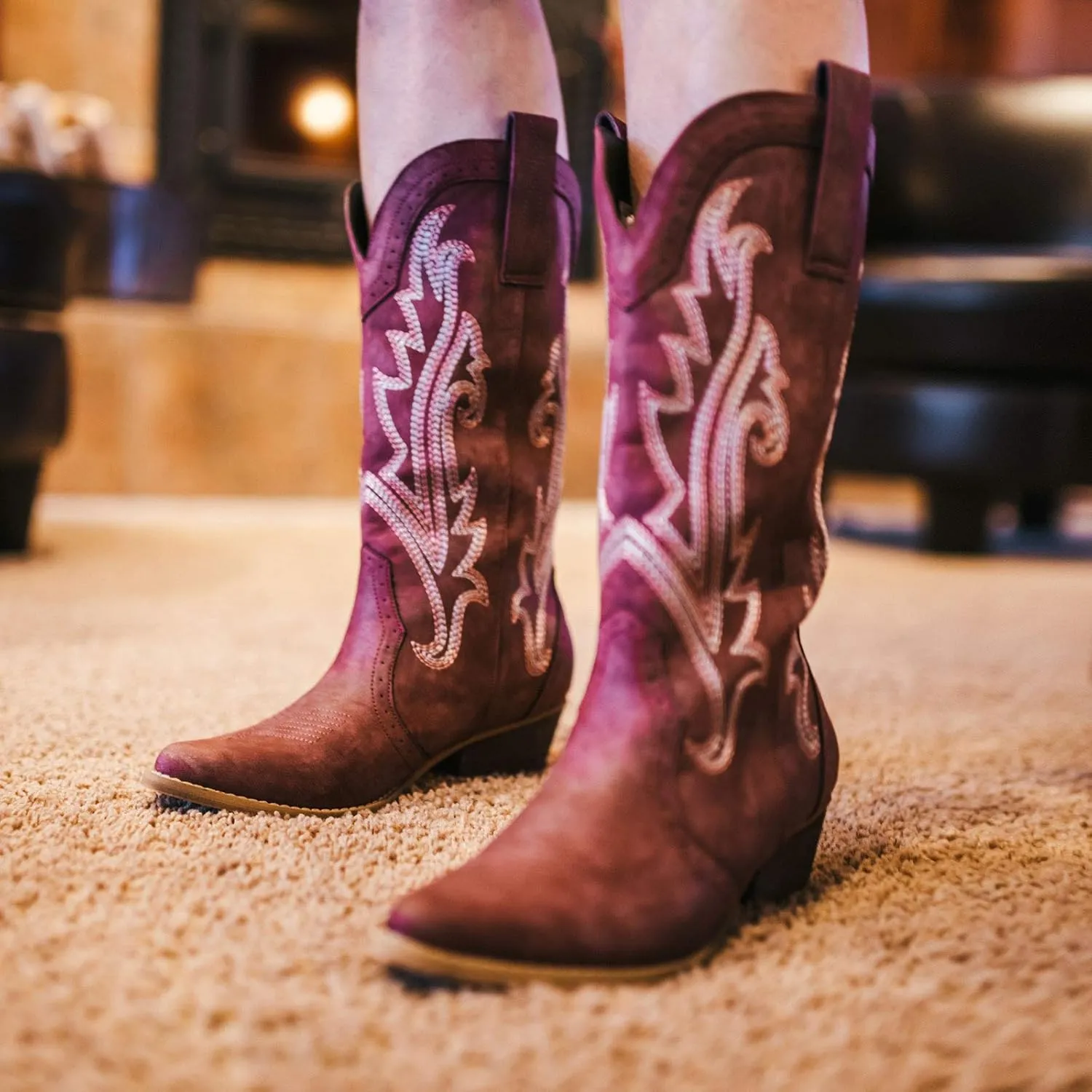 HISEA Rollda Cowboy Boots Women Western Boots Cowgirl Boots Ladies Pointy Toe Fashion Boots