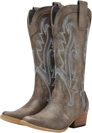 HISEA Rollda Cowboy Boots Women Western Boots Cowgirl Boots Ladies Pointy Toe Fashion Boots