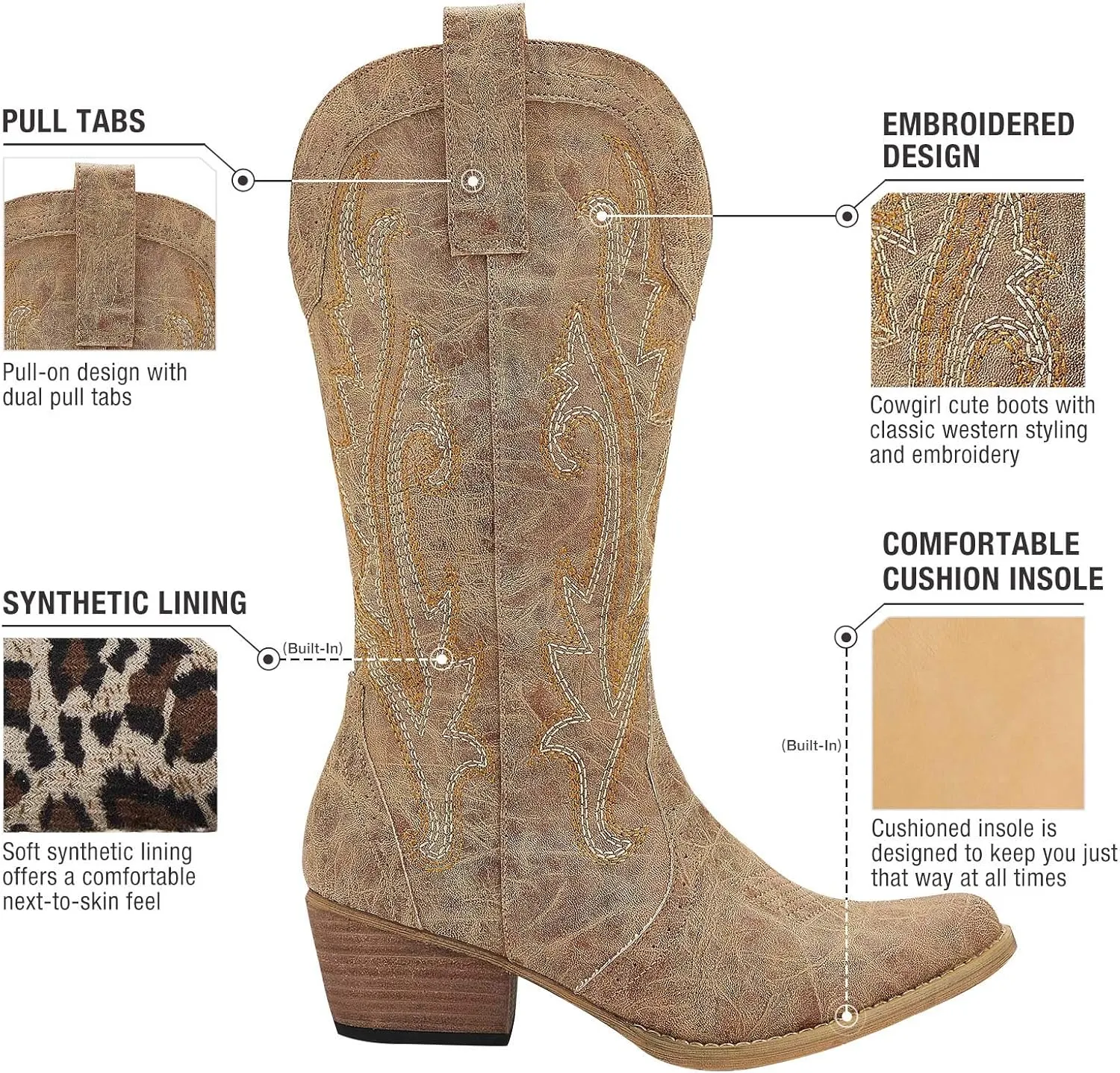 HISEA Rollda Cowboy Boots Women Western Boots Cowgirl Boots Ladies Pointy Toe Fashion Boots
