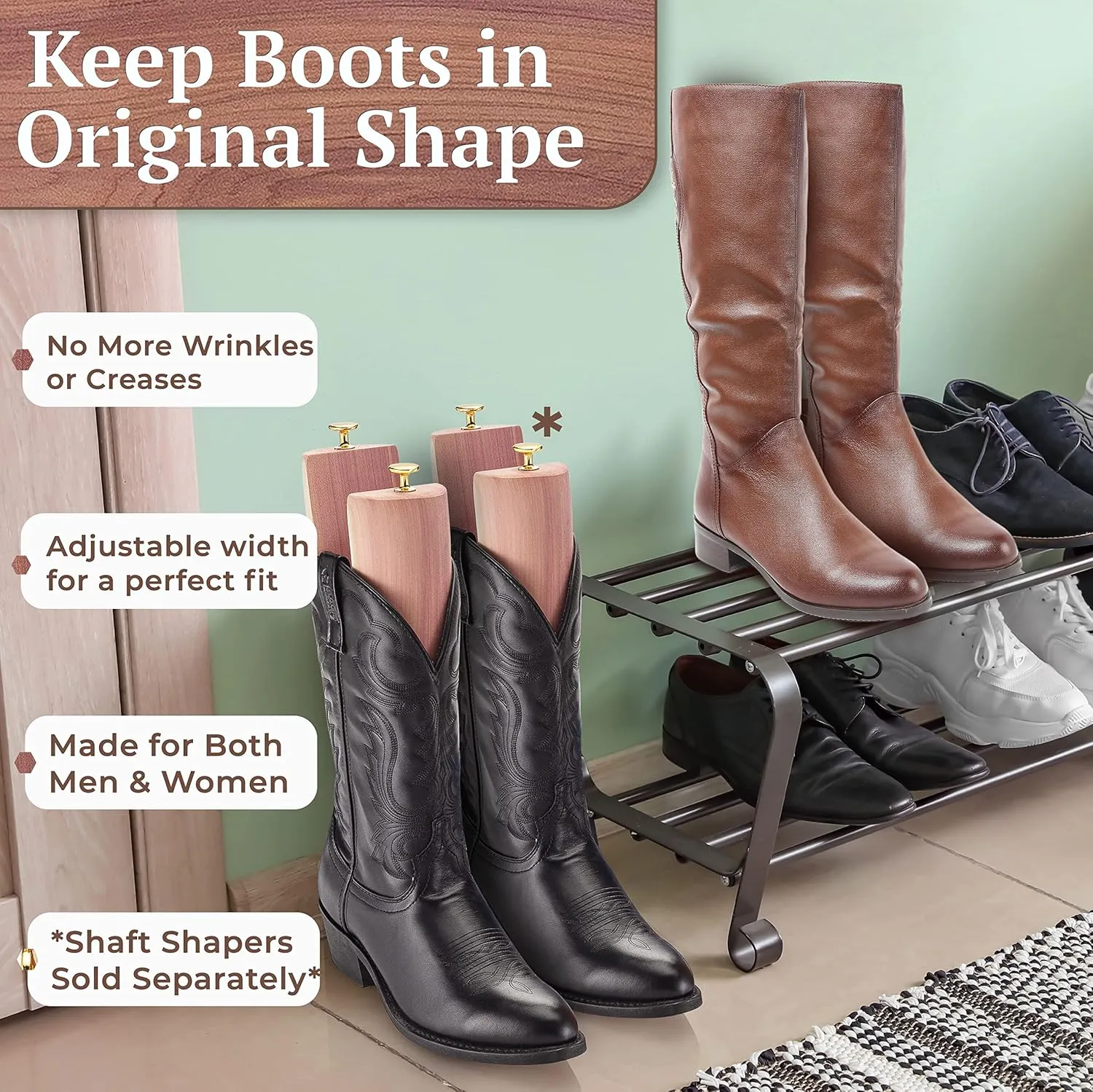 HOUNDSBAY Cowboy Boot Trees, Cedar Western Boot Tree for Men & Women, Shoe Tree for Boots, Boot Stretcher & Shaper