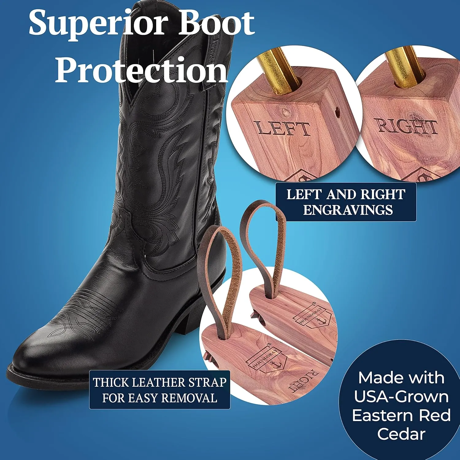HOUNDSBAY Cowboy Boot Trees, Cedar Western Boot Tree for Men & Women, Shoe Tree for Boots, Boot Stretcher & Shaper