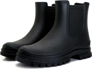 Hsttgsr Women's Rain Boots, Comfortable Elastic Adult Ankle Booties, Fashion Mid Heel Chelsea Boots, Waterproof Non-Slip Chunky Platform Lug Sole Short Garden Boots