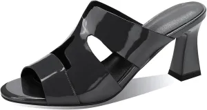 iadore Women Fashion Low Chunky Heel Shoes Chic Round Toe Patent Leather Mules Shoes Chic Slip-on Dress Sandals Size 5-12 US