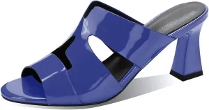 iadore Women Fashion Low Chunky Heel Shoes Chic Round Toe Patent Leather Mules Shoes Chic Slip-on Dress Sandals Size 5-12 US