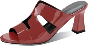 iadore Women Fashion Low Chunky Heel Shoes Chic Round Toe Patent Leather Mules Shoes Chic Slip-on Dress Sandals Size 5-12 US