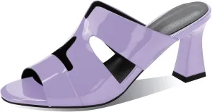 iadore Women Fashion Low Chunky Heel Shoes Chic Round Toe Patent Leather Mules Shoes Chic Slip-on Dress Sandals Size 5-12 US