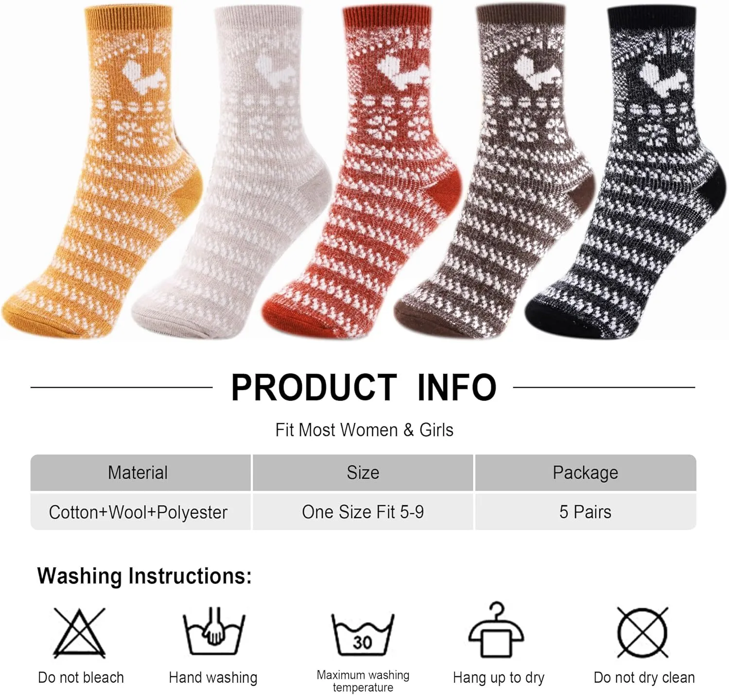 ICEIVY 5 Pack Women's Thick Soft Warm Fuzzy Socks - Winter Wool Fluffy Cozy Socks for Home, Sleep & Gifts