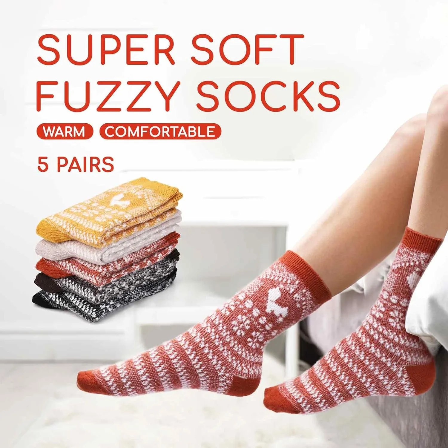 ICEIVY 5 Pack Women's Thick Soft Warm Fuzzy Socks - Winter Wool Fluffy Cozy Socks for Home, Sleep & Gifts
