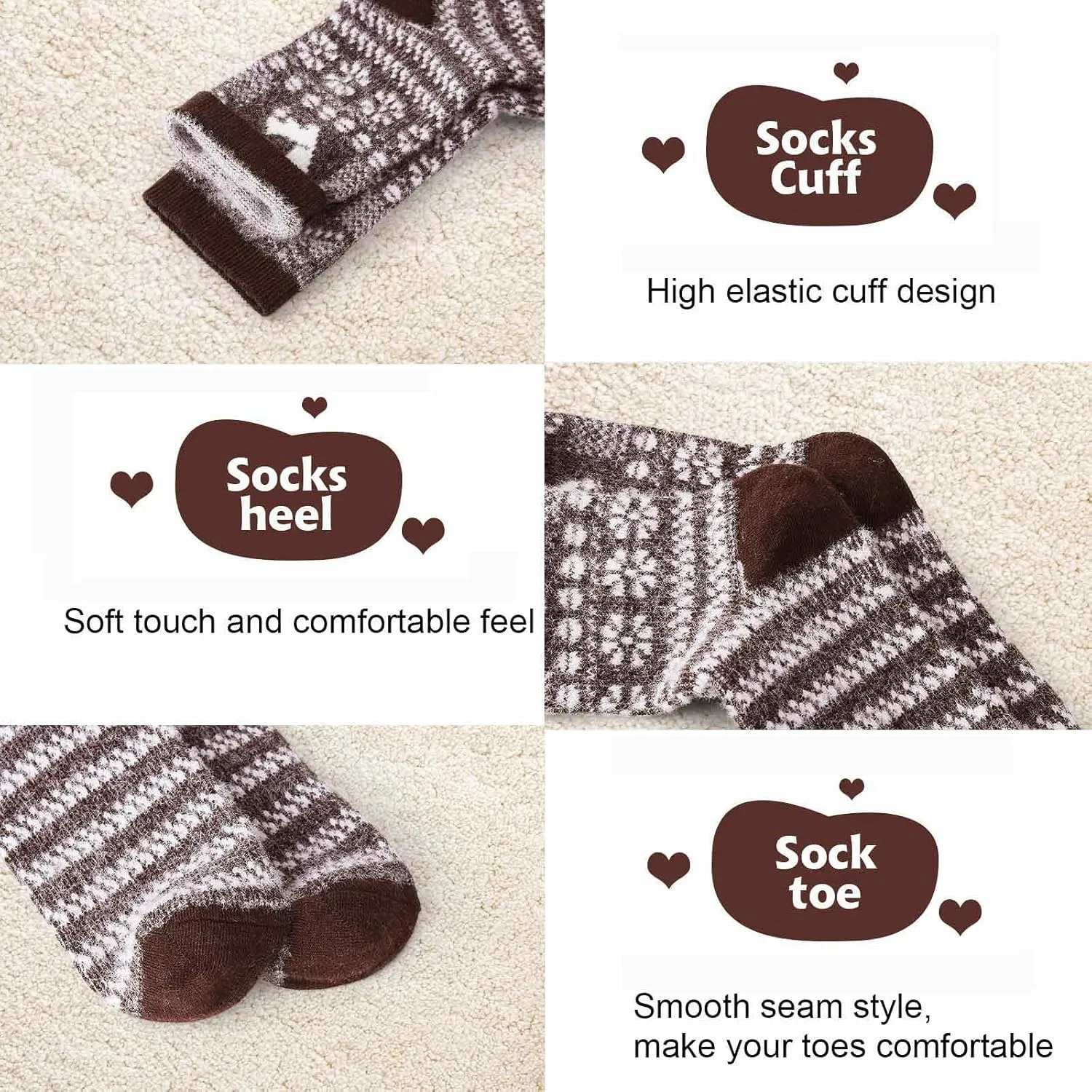 ICEIVY 5 Pack Women's Thick Soft Warm Fuzzy Socks - Winter Wool Fluffy Cozy Socks for Home, Sleep & Gifts