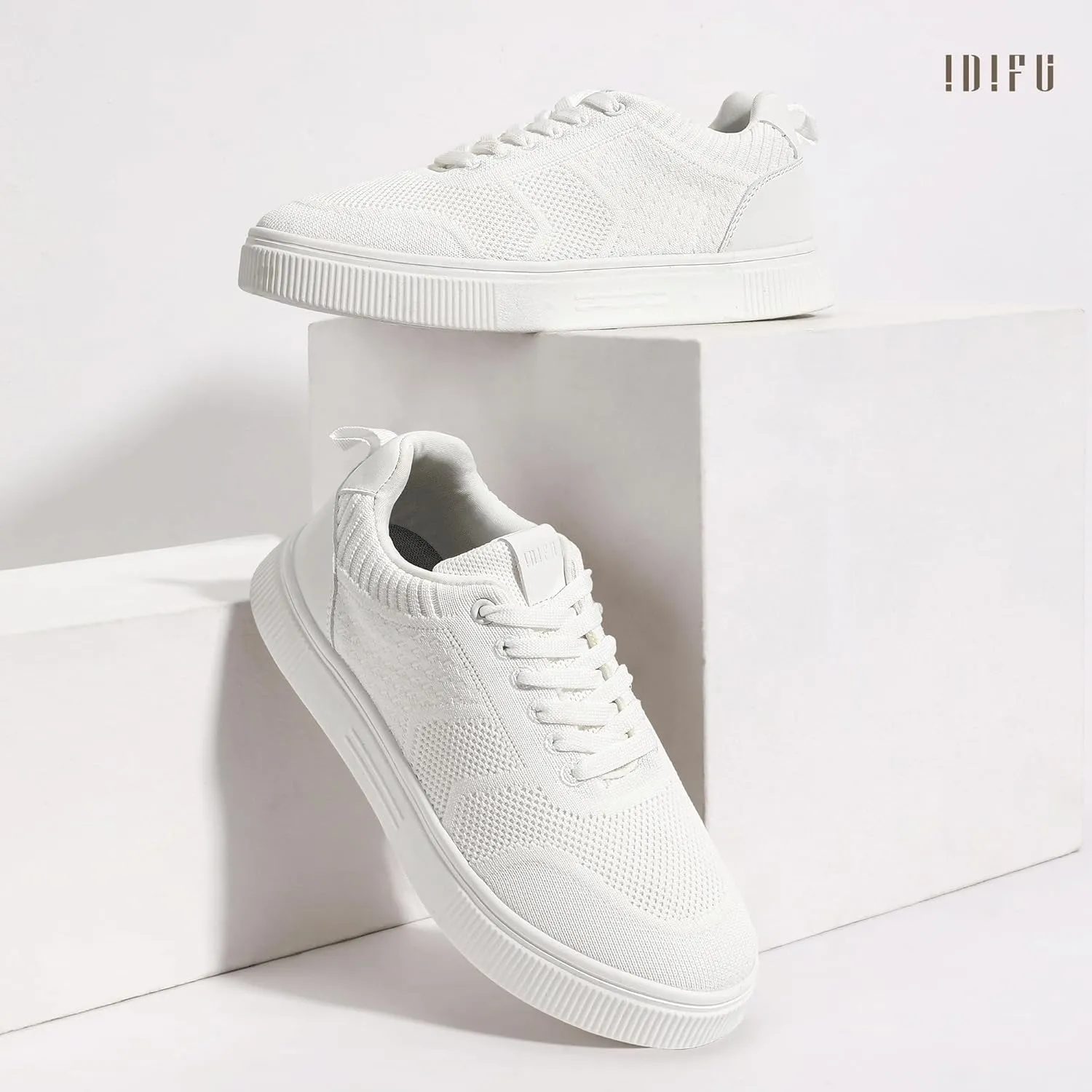 IDIFU Women's Fashion Sneakers Knit Lace Up Mesh Sneakers Ladies Casual Comfortable Dressy Trendy Tennis Shoes Spring Business Walking Work Office Travel Low Top Slide Slip On Flat Sneakers Shoes