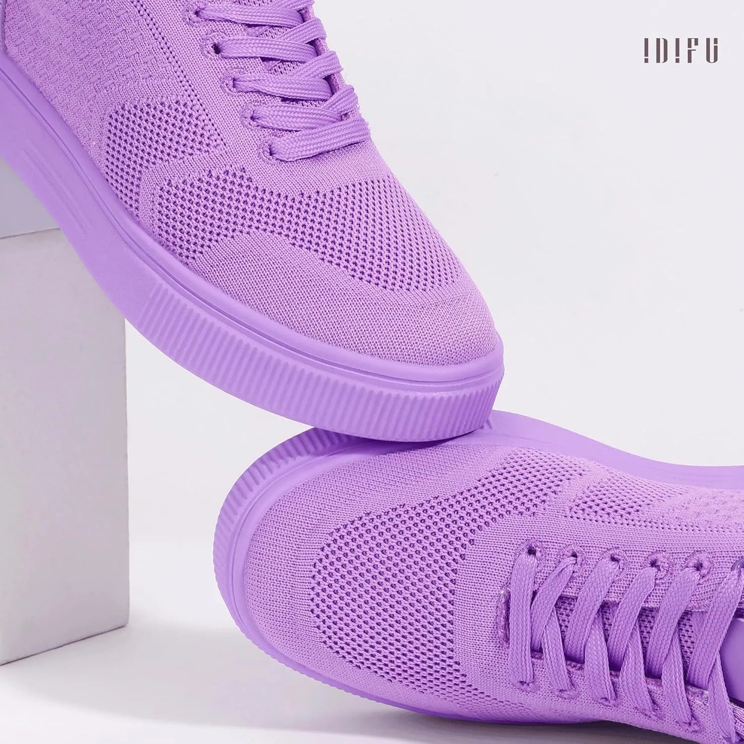 IDIFU Women's Fashion Sneakers Knit Lace Up Mesh Sneakers Ladies Casual Comfortable Dressy Trendy Tennis Shoes Spring Business Walking Work Office Travel Low Top Slide Slip On Flat Sneakers Shoes