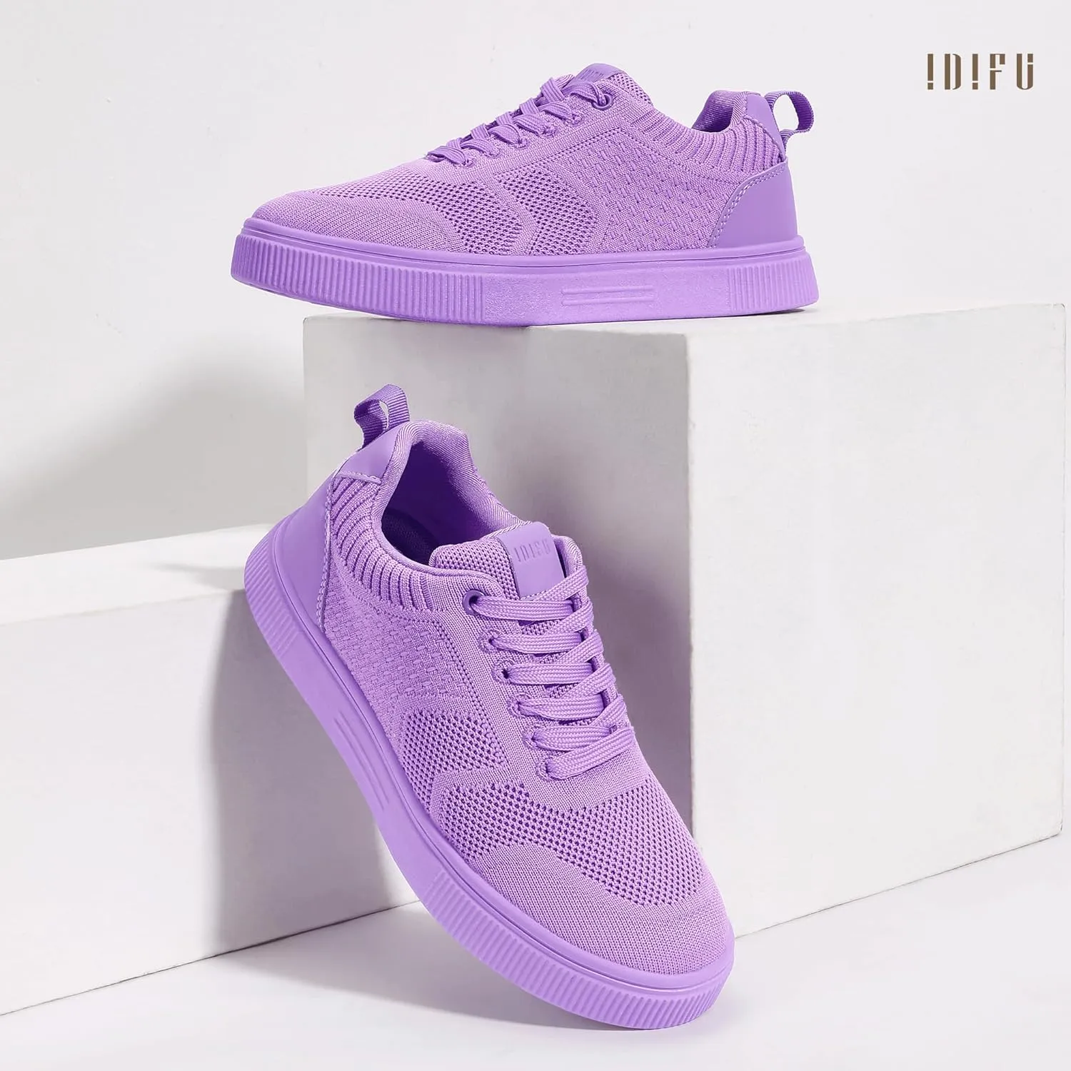 IDIFU Women's Fashion Sneakers Knit Lace Up Mesh Sneakers Ladies Casual Comfortable Dressy Trendy Tennis Shoes Spring Business Walking Work Office Travel Low Top Slide Slip On Flat Sneakers Shoes