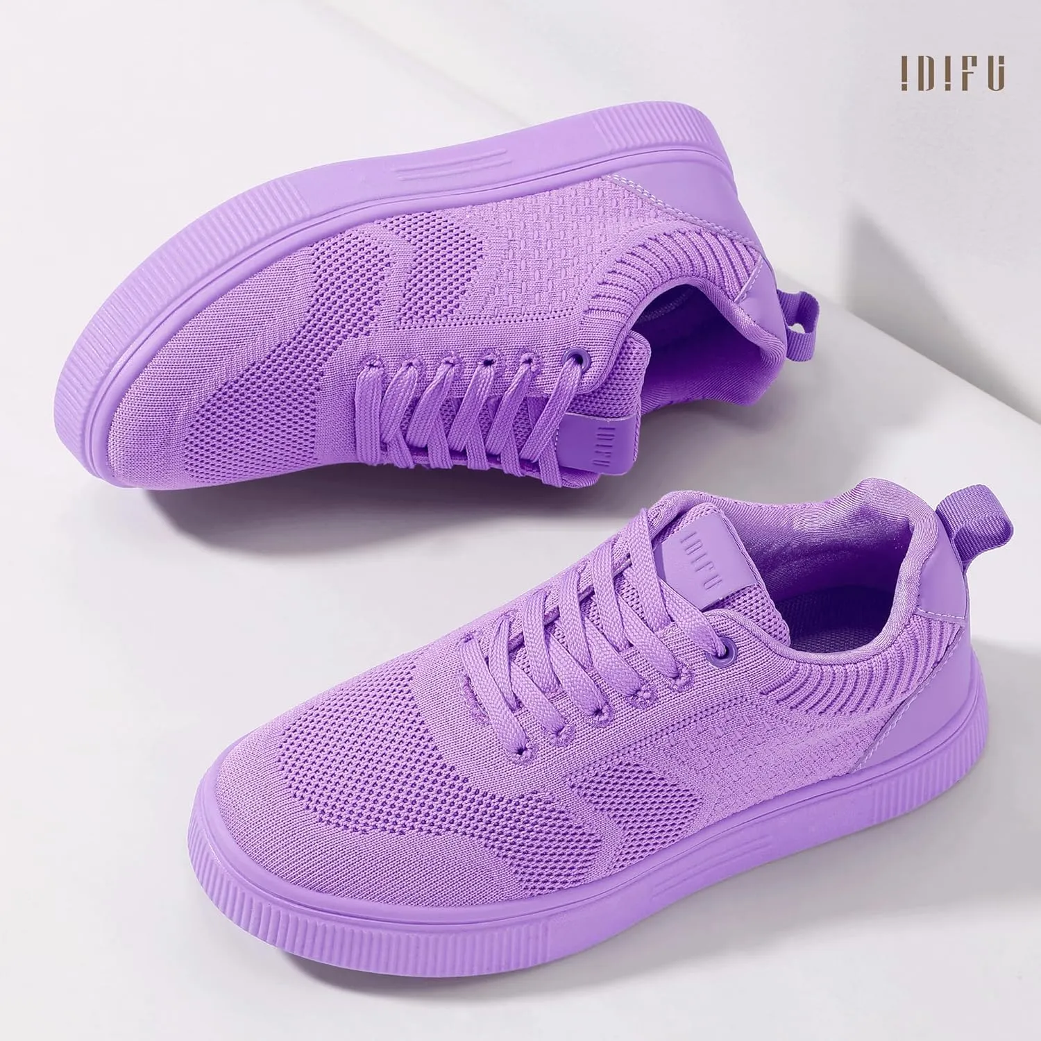 IDIFU Women's Fashion Sneakers Knit Lace Up Mesh Sneakers Ladies Casual Comfortable Dressy Trendy Tennis Shoes Spring Business Walking Work Office Travel Low Top Slide Slip On Flat Sneakers Shoes