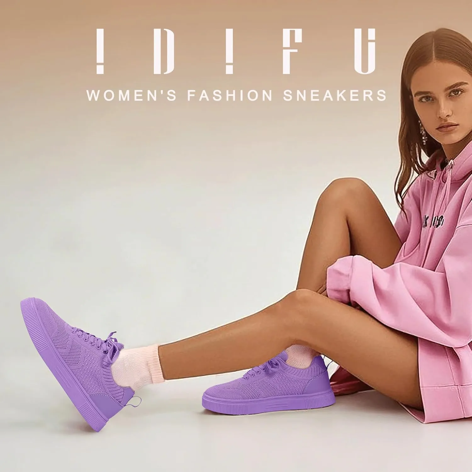 IDIFU Women's Fashion Sneakers Knit Lace Up Mesh Sneakers Ladies Casual Comfortable Dressy Trendy Tennis Shoes Spring Business Walking Work Office Travel Low Top Slide Slip On Flat Sneakers Shoes