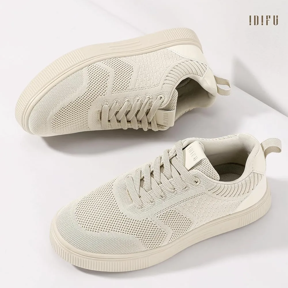 IDIFU Women's Fashion Sneakers Knit Lace Up Mesh Sneakers Ladies Casual Comfortable Dressy Trendy Tennis Shoes Spring Business Walking Work Office Travel Low Top Slide Slip On Flat Sneakers Shoes