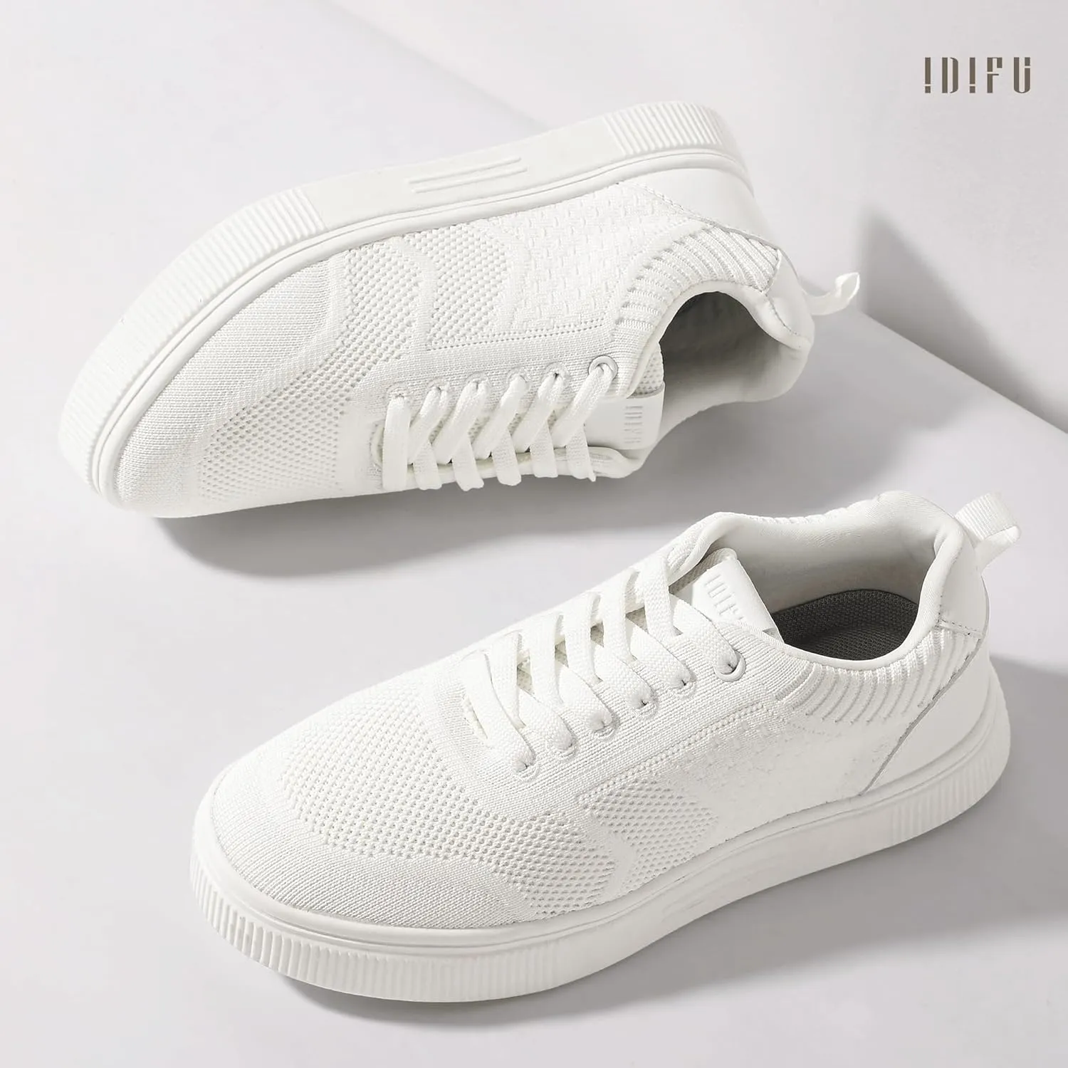 IDIFU Women's Fashion Sneakers Knit Lace Up Mesh Sneakers Ladies Casual Comfortable Dressy Trendy Tennis Shoes Spring Business Walking Work Office Travel Low Top Slide Slip On Flat Sneakers Shoes
