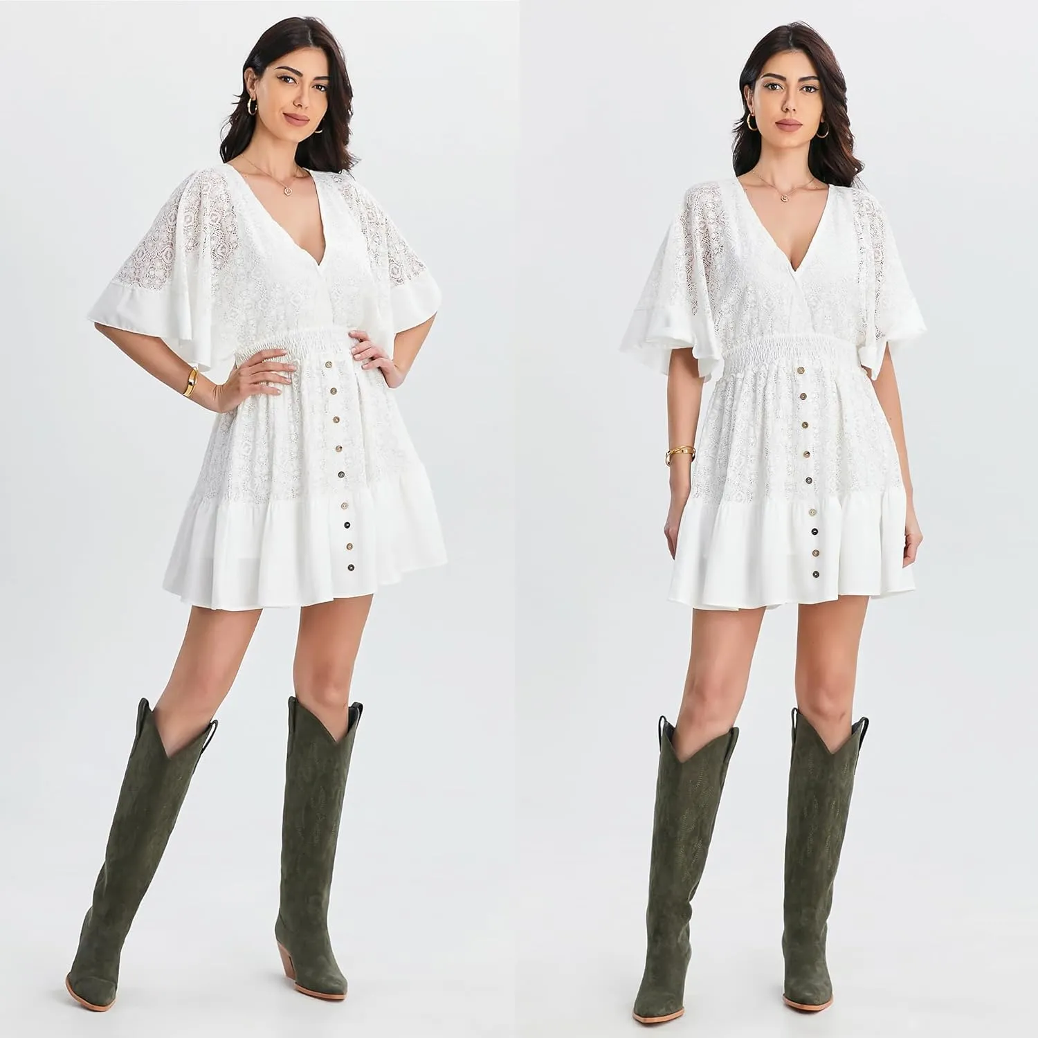 iiimmu Cowgirl Boots Women Knee High Boots Pointed Toe and Block Heel Cowboy Suede and Faux Leather Boots with Embroidered
