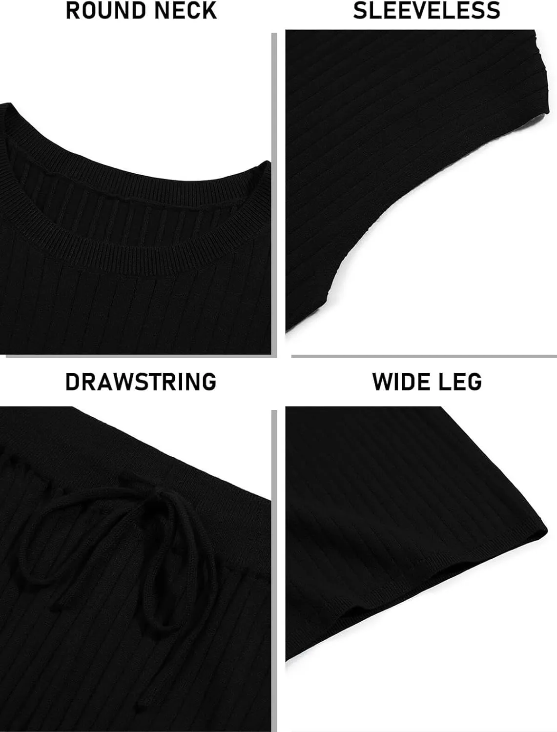 Imily Bela Womens 2 Piece Outfits Sweater Sets Knit Summer Casual Crewneck Sleeveless Tops Wide Leg Pants Tracksuits