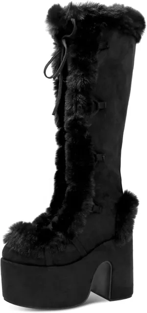 IMPREMEY Knee High Boots For Women， With Side Zipper Punk Gothic Thick-Soled Platform Boots…