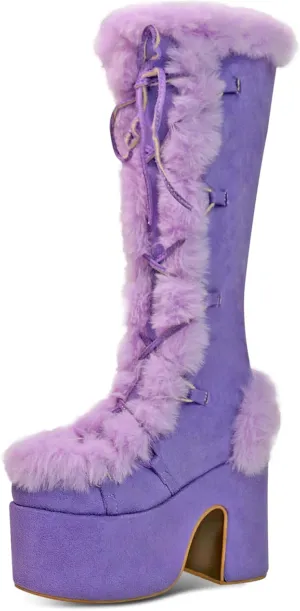 IMPREMEY Knee High Boots For Women， With Side Zipper Punk Gothic Thick-Soled Platform Boots…