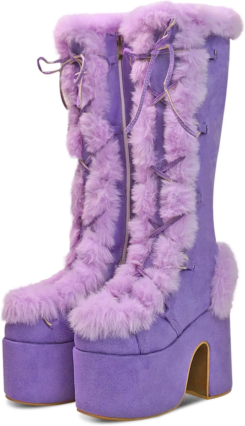 IMPREMEY Knee High Boots For Women， With Side Zipper Punk Gothic Thick-Soled Platform Boots…