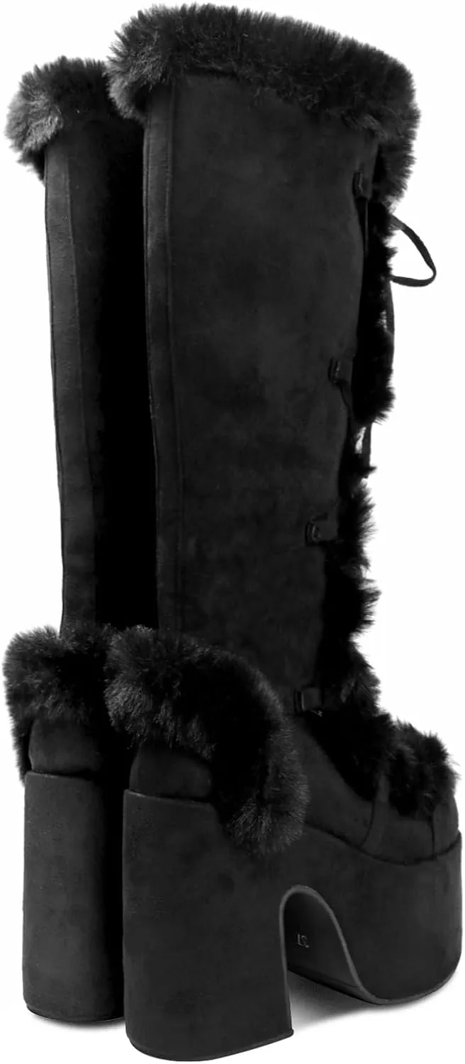 IMPREMEY Knee High Boots For Women， With Side Zipper Punk Gothic Thick-Soled Platform Boots…