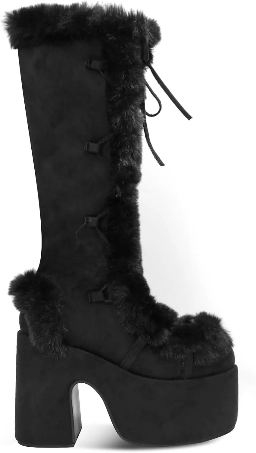 IMPREMEY Knee High Boots For Women， With Side Zipper Punk Gothic Thick-Soled Platform Boots…