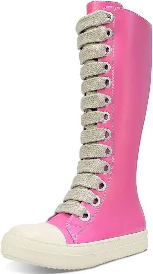 IMPREMEY Womens Knee-High School Bicycling Boots Thick Laces Comfort Platform Walking Boots with Zipper Campus Campaigns Boots