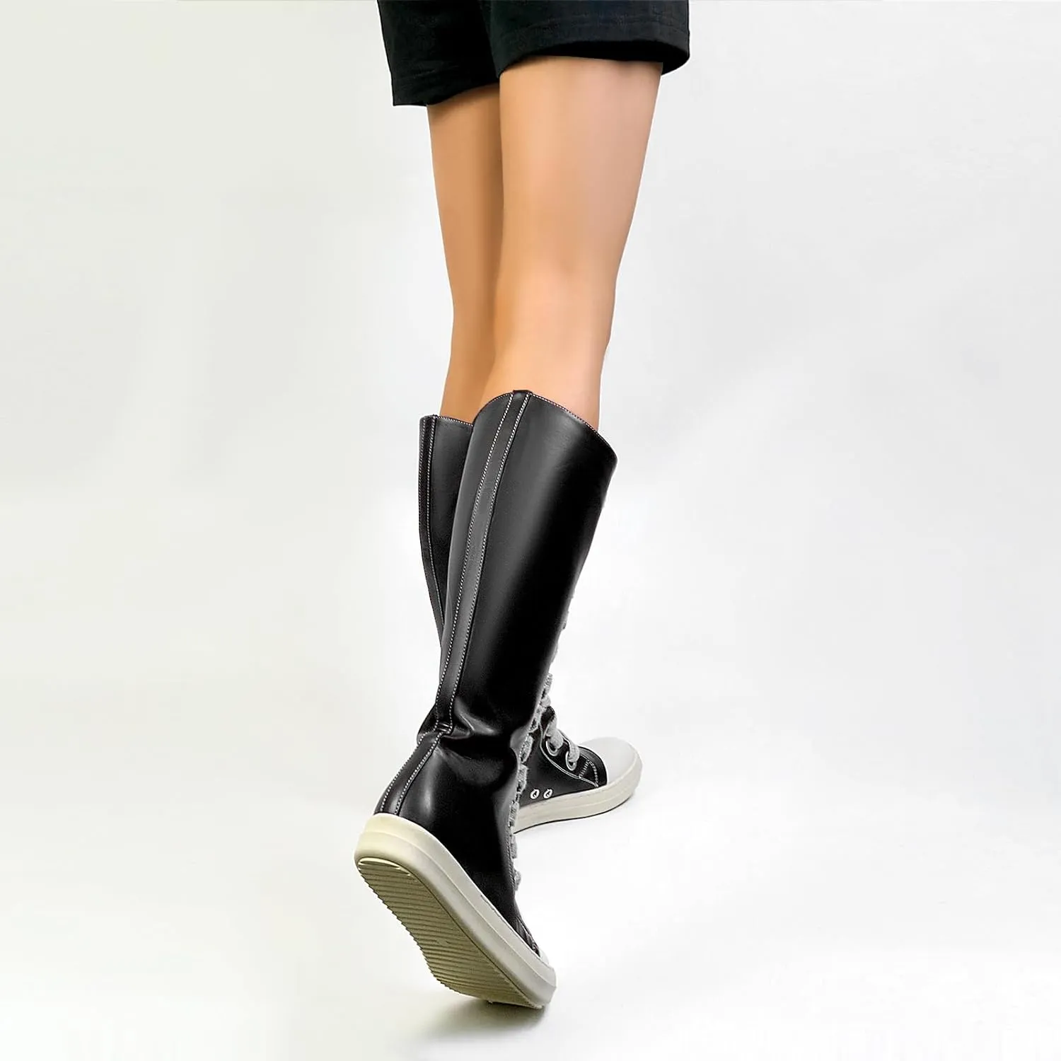 IMPREMEY Womens Knee-High School Bicycling Boots Thick Laces Comfort Platform Walking Boots with Zipper Campus Campaigns Boots