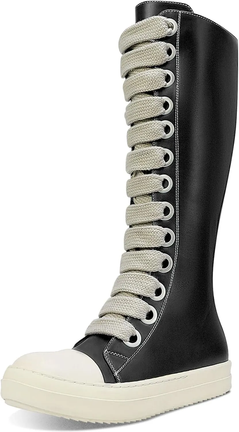 IMPREMEY Womens Knee-High School Bicycling Boots Thick Laces Comfort Platform Walking Boots with Zipper Campus Campaigns Boots