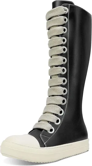 IMPREMEY Womens Knee-High School Bicycling Boots Thick Laces Comfort Platform Walking Boots with Zipper Campus Campaigns Boots