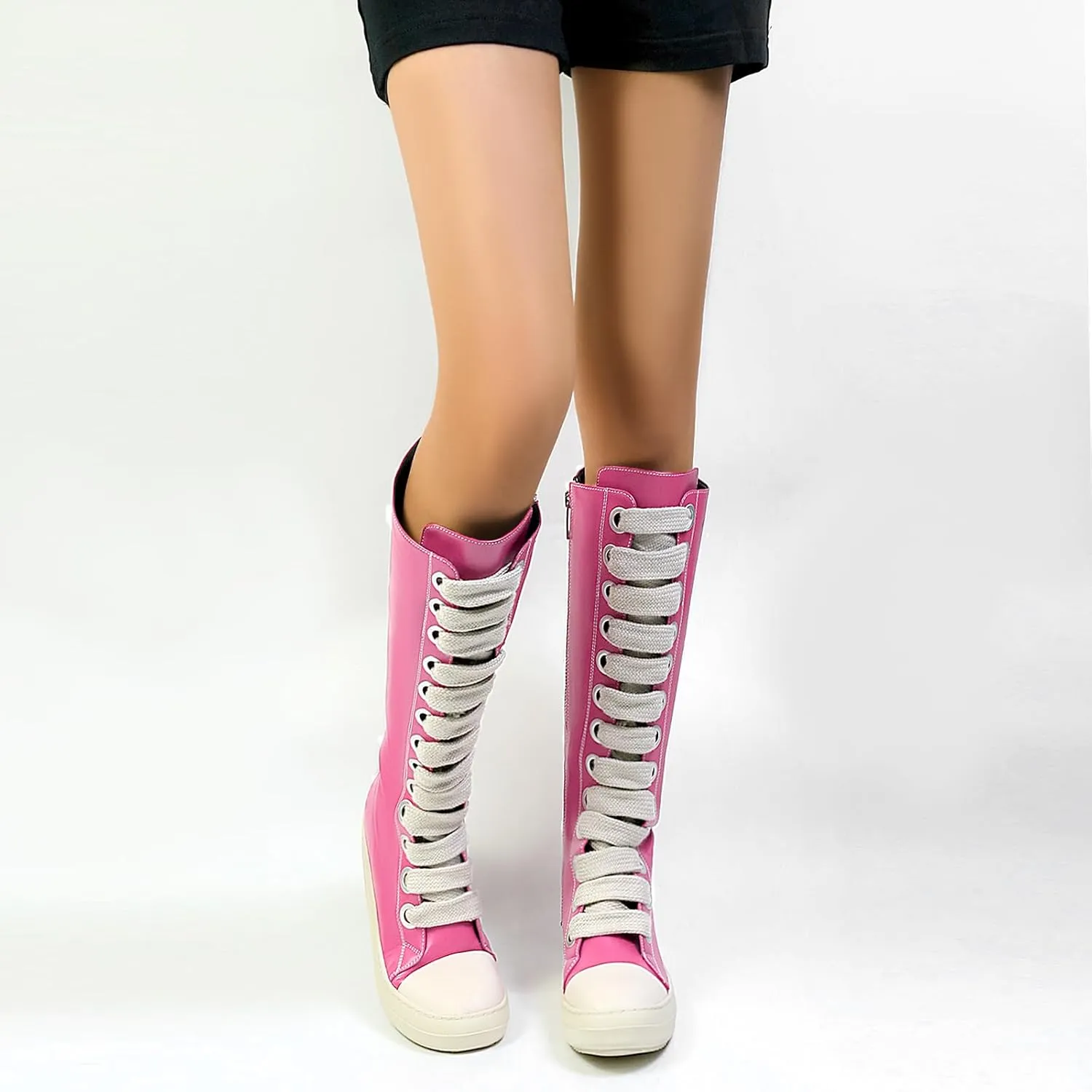 IMPREMEY Womens Knee-High School Bicycling Boots Thick Laces Comfort Platform Walking Boots with Zipper Campus Campaigns Boots