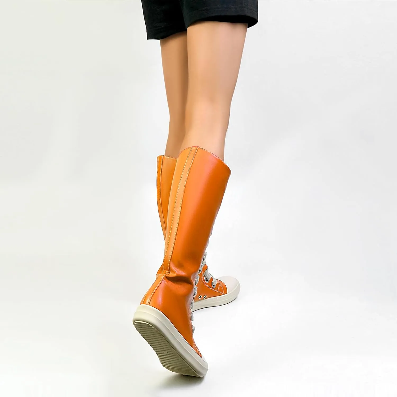 IMPREMEY Womens Knee-High School Bicycling Boots Thick Laces Comfort Platform Walking Boots with Zipper Campus Campaigns Boots