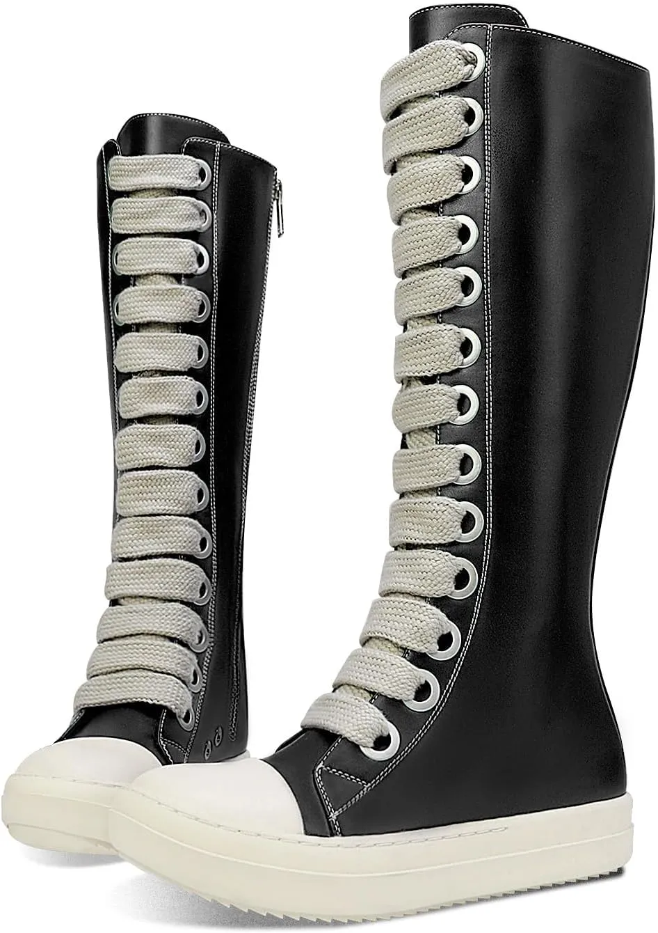 IMPREMEY Womens Knee-High School Bicycling Boots Thick Laces Comfort Platform Walking Boots with Zipper Campus Campaigns Boots