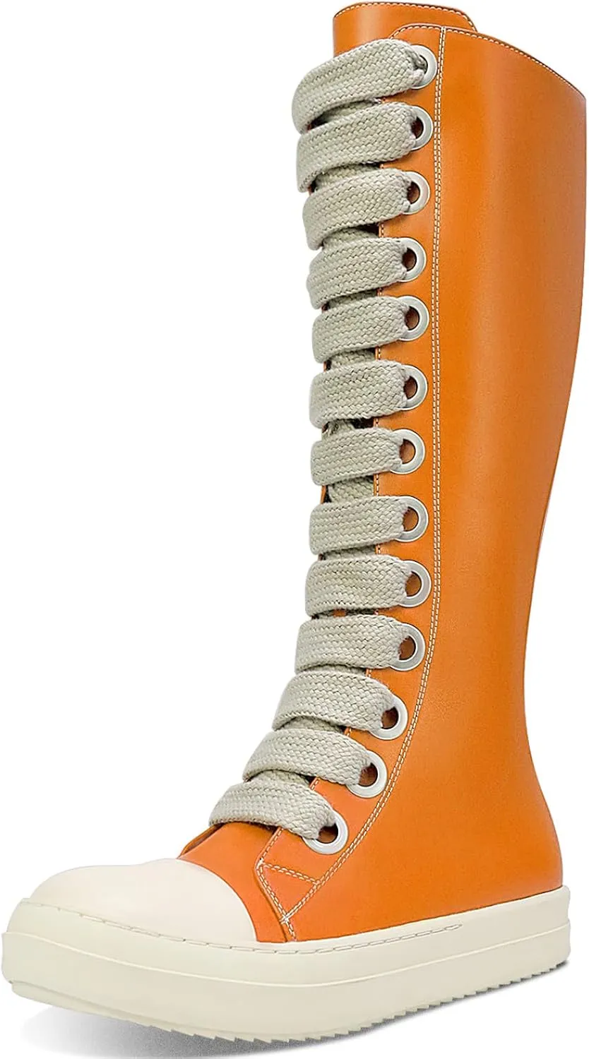 IMPREMEY Womens Knee-High School Bicycling Boots Thick Laces Comfort Platform Walking Boots with Zipper Campus Campaigns Boots