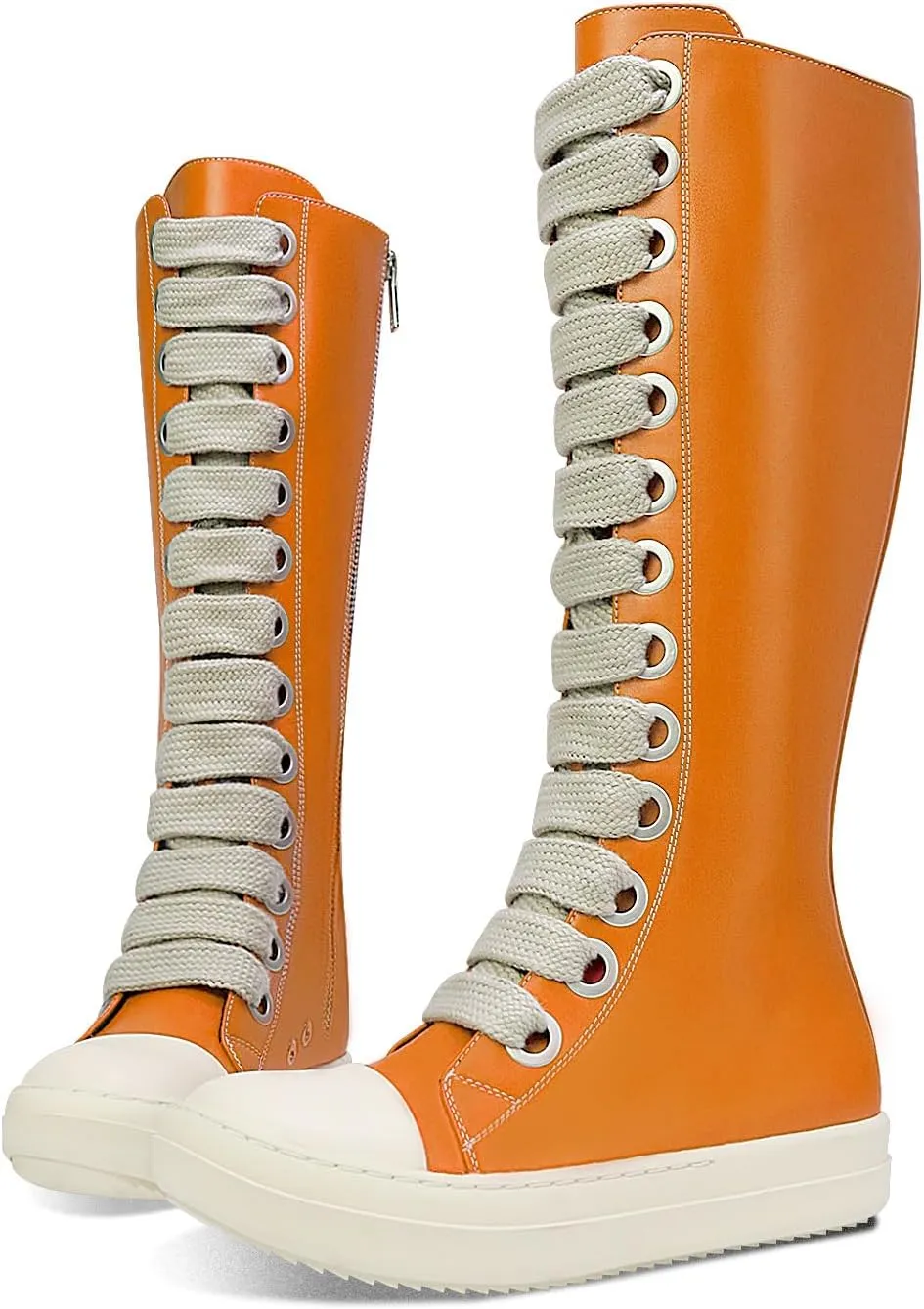 IMPREMEY Womens Knee-High School Bicycling Boots Thick Laces Comfort Platform Walking Boots with Zipper Campus Campaigns Boots