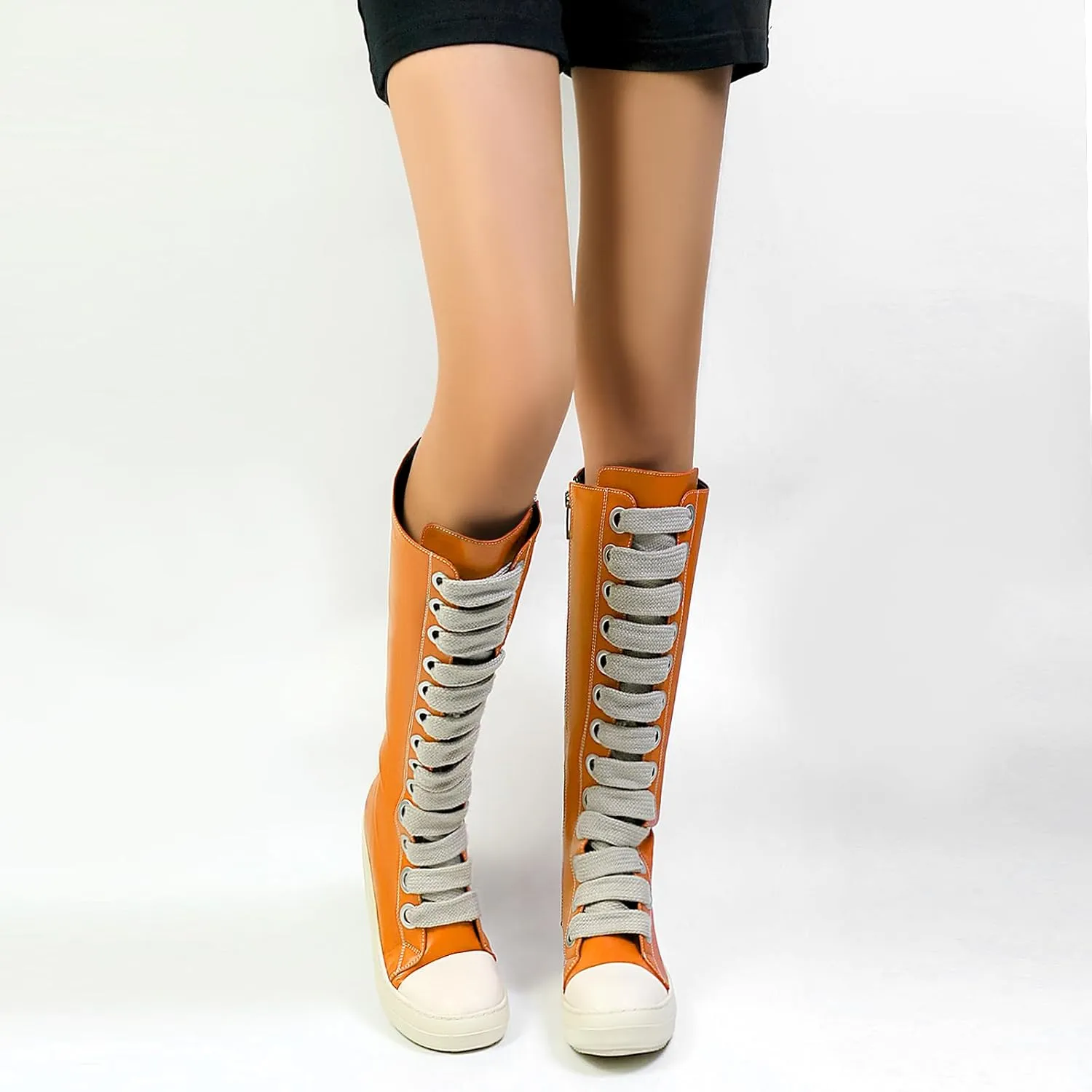 IMPREMEY Womens Knee-High School Bicycling Boots Thick Laces Comfort Platform Walking Boots with Zipper Campus Campaigns Boots