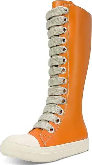 IMPREMEY Womens Knee-High School Bicycling Boots Thick Laces Comfort Platform Walking Boots with Zipper Campus Campaigns Boots