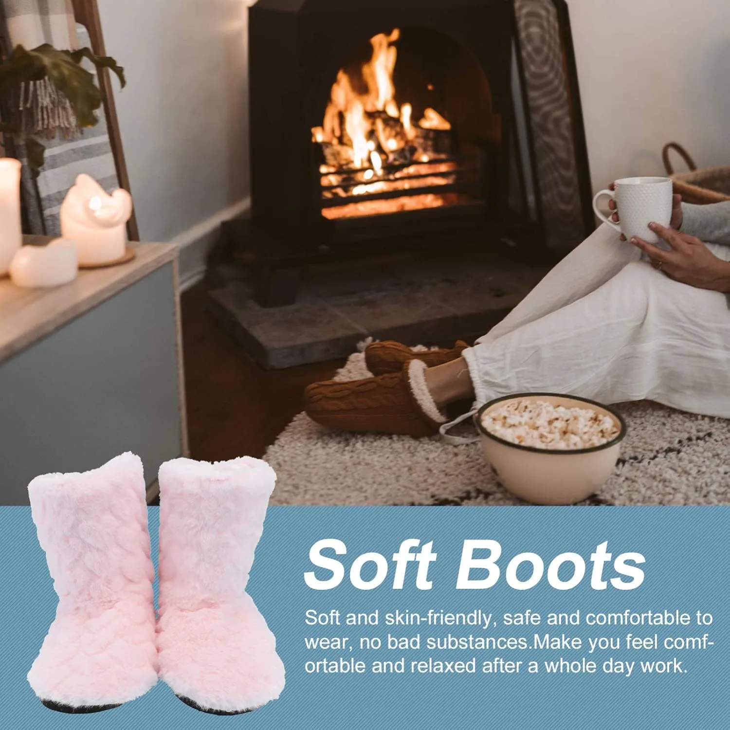 Indoor Warm Floor Footwear Thickened High Tube Floor Boots Furry House Anti- slip Slippers For Lady Women