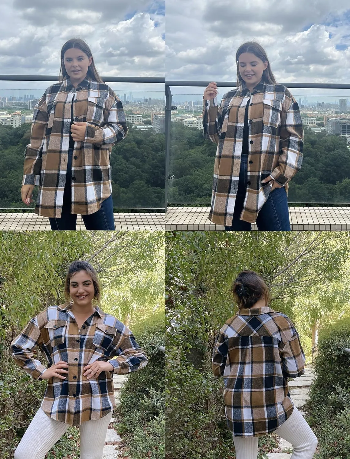 IN'VOLAND Womens Plus Size Shacket Jacket Flannel Plaid Long Sleeve Button Down Shirts Casual Fall Blouses Tops