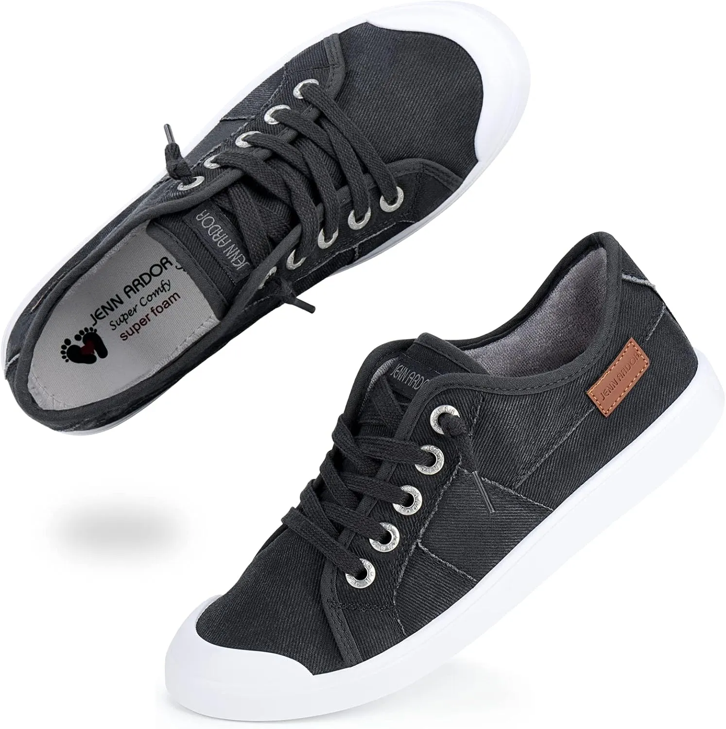 JENN ARDOR Slip-on Canvas Fashion Sneakers for Womens Comfortable Casual Walking Flats Elastic Stylish Cute Lightweight Shoes