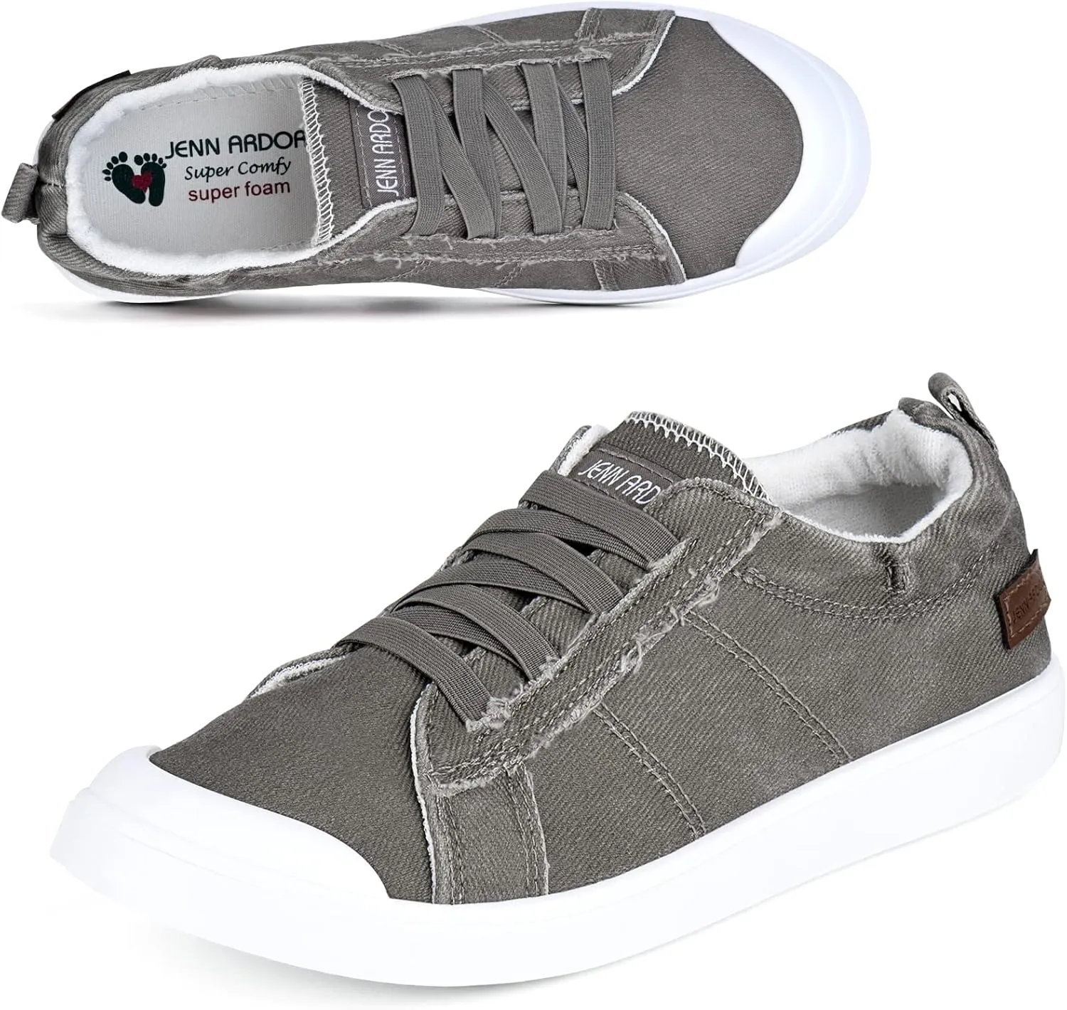 JENN ARDOR Slip-on Canvas Fashion Sneakers for Womens Comfortable Casual Walking Flats Elastic Stylish Cute Lightweight Shoes