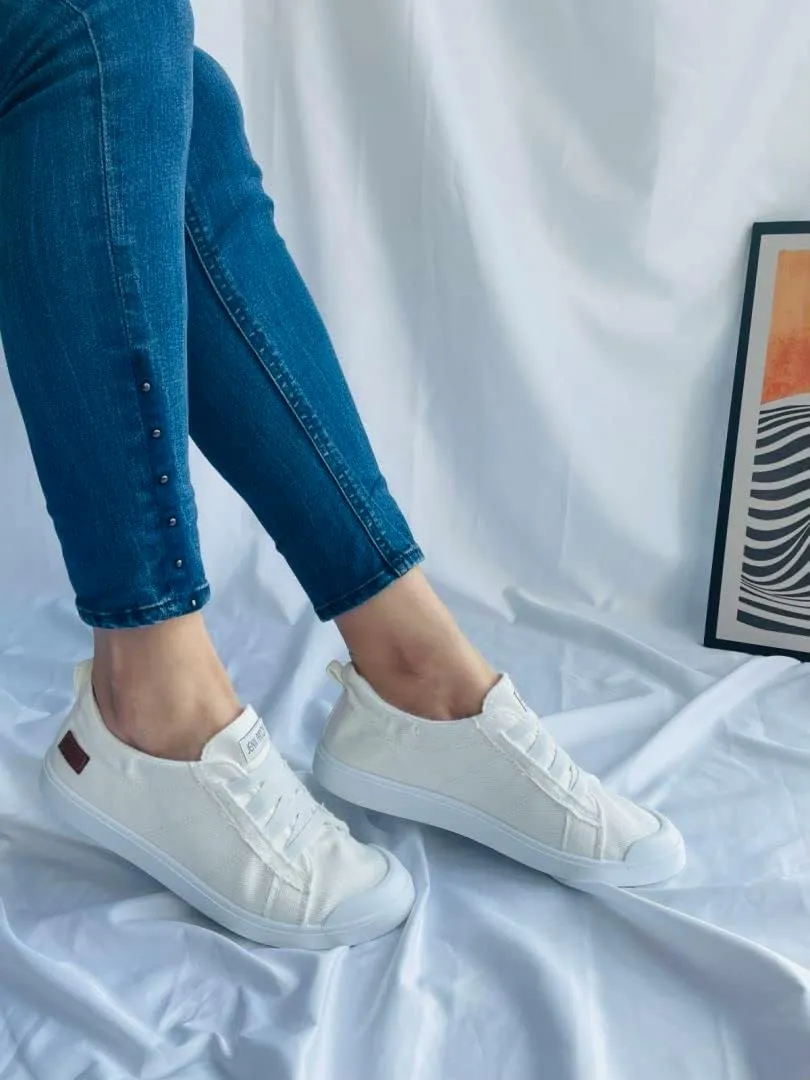 JENN ARDOR Slip-on Canvas Fashion Sneakers for Womens Comfortable Casual Walking Flats Elastic Stylish Cute Lightweight Shoes