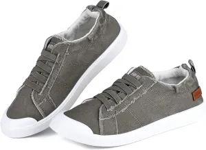 JENN ARDOR Slip-on Canvas Fashion Sneakers for Womens Comfortable Casual Walking Flats Elastic Stylish Cute Lightweight Shoes