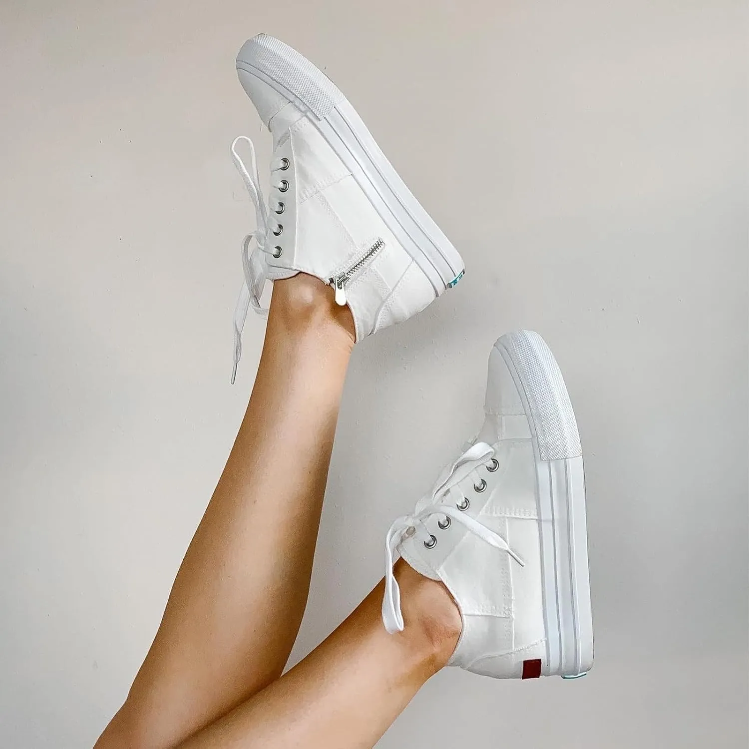 JENN ARDOR Wedge Sneakers for Women Fashion Canvas Shoes Casual Platform Hidden Heel Womens Slip On Sneaker Non Slip Side Zipper