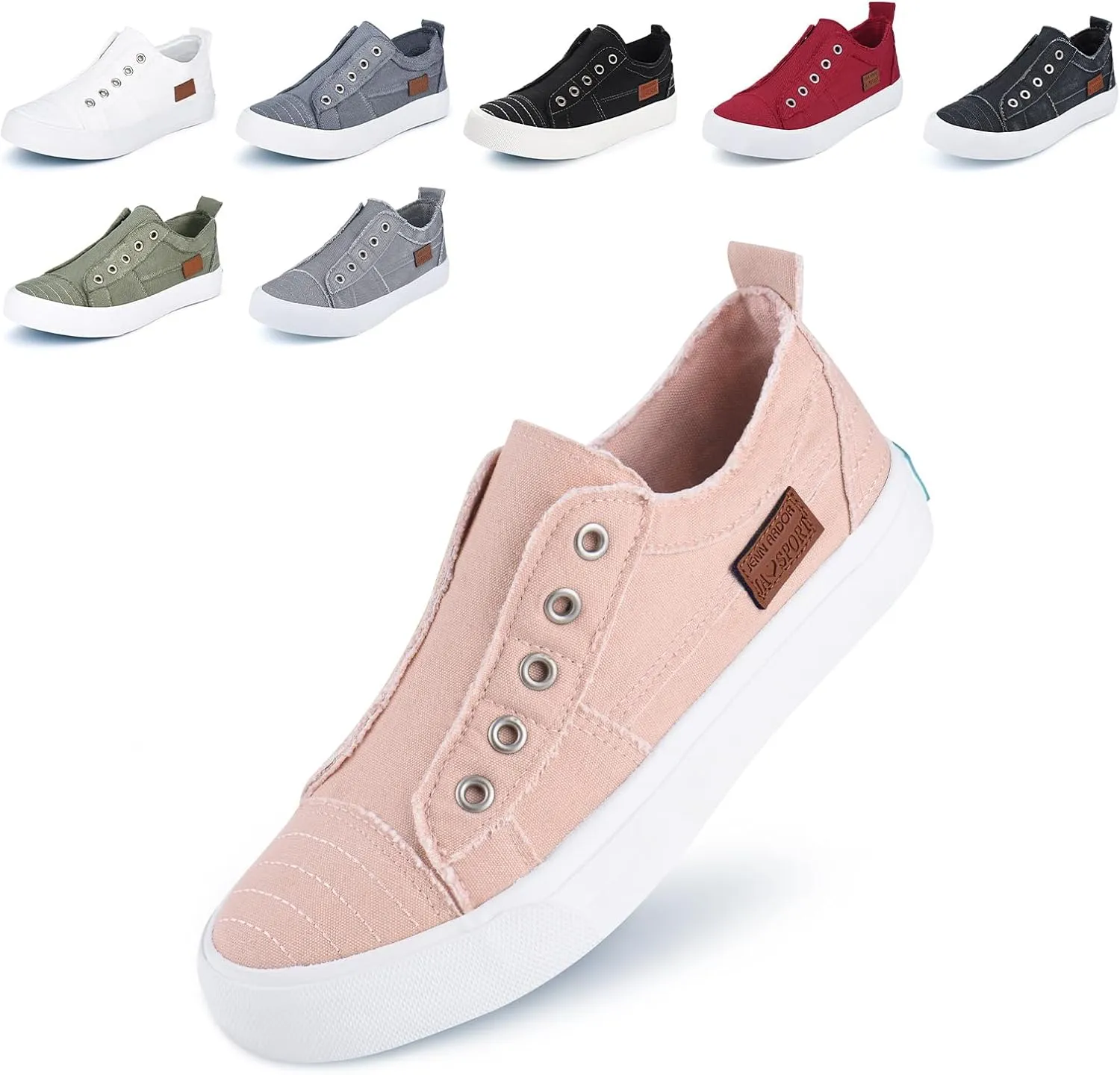 JENN ARDOR Womens Fall Slip On Fashion Sneakers No Laces Comfortable Casual Low Canvas Sneakers Flats Walking Shoes