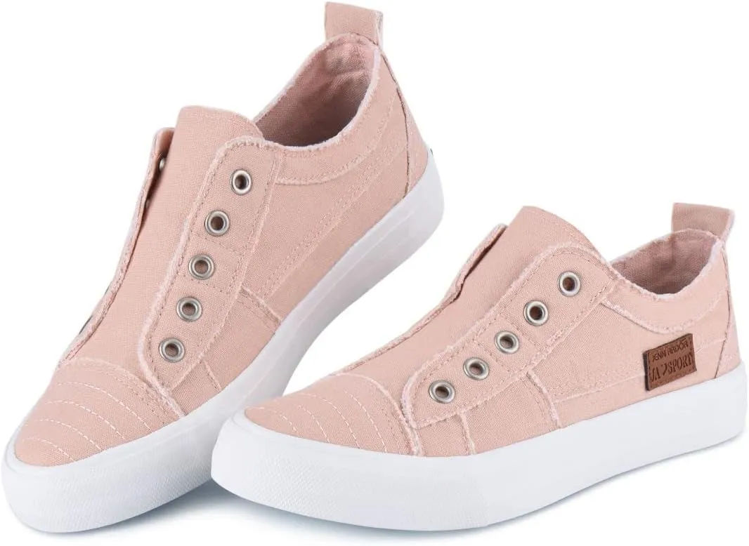 JENN ARDOR Womens Fall Slip On Fashion Sneakers No Laces Comfortable Casual Low Canvas Sneakers Flats Walking Shoes