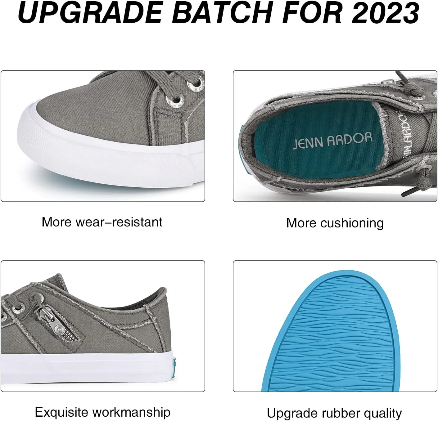 JENN ARDOR Women's Fashion Slip on Sneakers Tennis Shoes Non Slip Casual Canvas Shoes for Women Comfortable Walking Shoes Low Top Sneakers Flats with Zipper