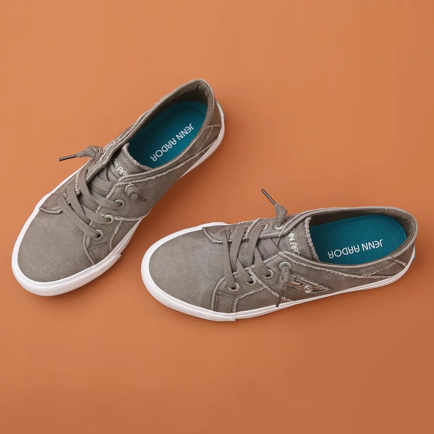 JENN ARDOR Women's Fashion Slip on Sneakers Tennis Shoes Non Slip Casual Canvas Shoes for Women Comfortable Walking Shoes Low Top Sneakers Flats with Zipper