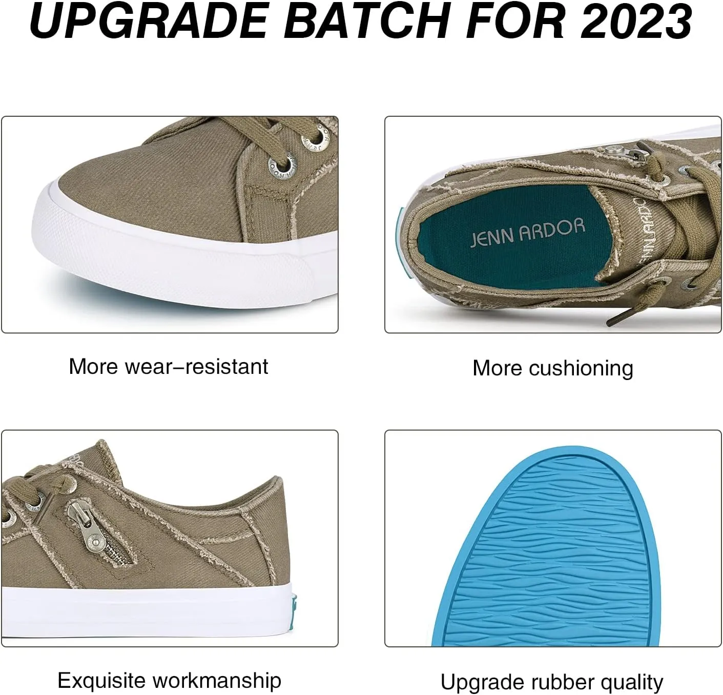 JENN ARDOR Women's Fashion Slip on Sneakers Tennis Shoes Non Slip Casual Canvas Shoes for Women Comfortable Walking Shoes Low Top Sneakers Flats with Zipper